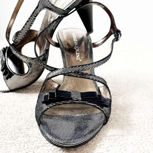 CARLO PAZOLINI Black Satin Bow Sparkle Sandals